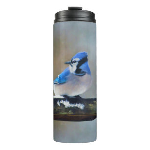 Garrafa Térmica Pintura Blue Jay - Arte Original para Pássaros