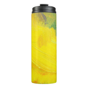 Garrafa Térmica pintura de abstrato amarelo. ensaio à mão