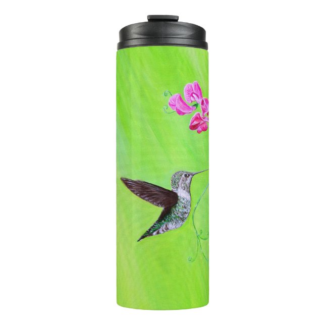 Garrafa Térmica Pintura de aves e ervilhas doces (Frente)