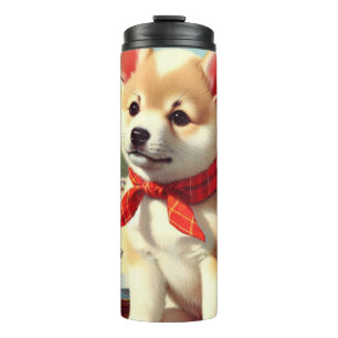 Garrafa Térmica Pintura de Cachorro Coreano Bonito Jindo