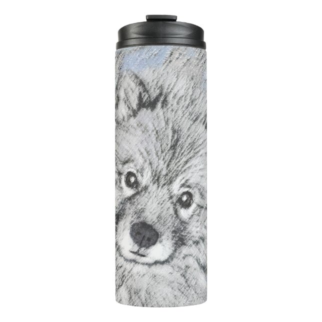 Garrafa Térmica Pintura de Keeshond Beth - Arte de Cachorro Origin (Frente)