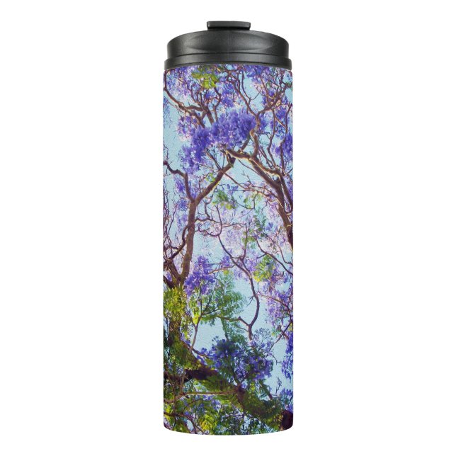 Garrafa Térmica Pintura De Óleo De Árvore Roxo Jacaranda, (Frente)