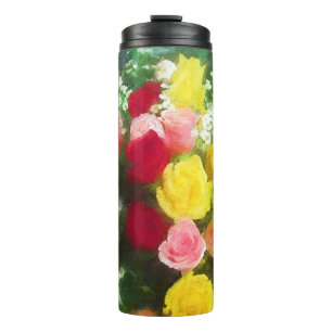 Garrafa Térmica Pintura de Rose Bouquet - Arte Flor Original Custa