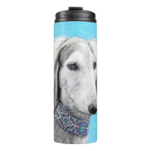 Garrafa Térmica Pintura de Saluki (Prata) - Arte de Cachorro Origi