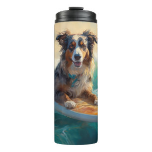 Garrafa Térmica Pintura de Surf na Praia do Australian Shepherd