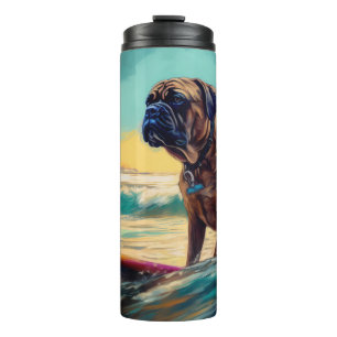 Garrafa Térmica Pintura de Surf na Praia do Bullmastiff