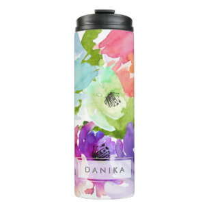 Garrafa Térmica Pista de Fundo PixDezines Floral Watercolor/DIY