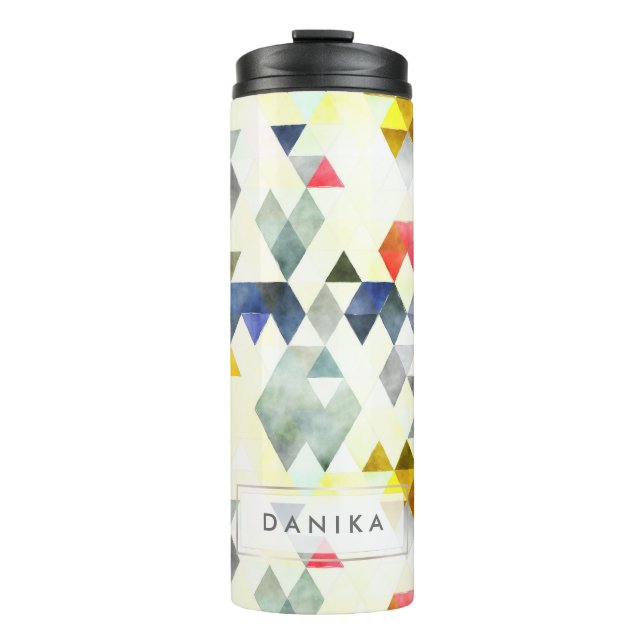 Garrafa Térmica PixDezines Boho Aquarela Geométrico/Triângulos (Frente)
