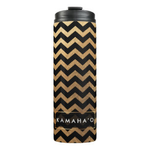 Garrafa Térmica PixDezines Chevron/Faux Metálico Dourado