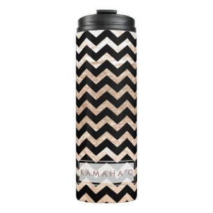 Garrafa Térmica PixDezines Chevron/Faux Rosa Metálico Dourado