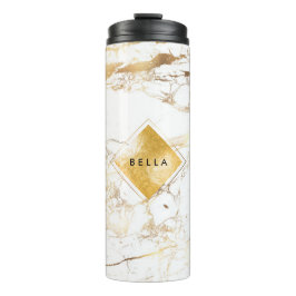 Garrafa Térmica PixDezines MÁRMORE BRANCO COM VEIAS DORADAS FALSAS