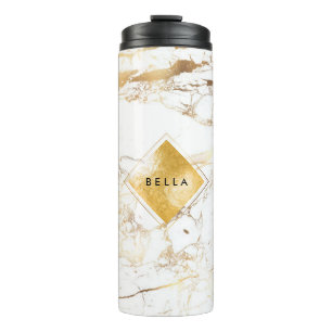 Garrafa Térmica PixDezines MÁRMORE BRANCO COM VEIAS DORADAS FALSAS