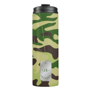 Garrafa Térmica PixDezines Monograma Placa de Identificação Camufl