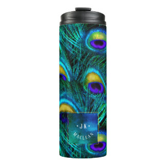 Garrafa Térmica PixDezines Pavão Pavão Pêssego Azul Cobalto