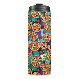 Garrafa Térmica Pizza De Pepperoni abstrato com Cor Azul