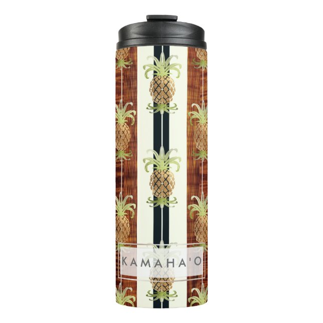 Garrafa Térmica Placa de Madeira PixDezines Pineapple Faux Koa (Frente)