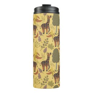 Garrafa Térmica Plano de fundo amarelo sem costura Giraffe