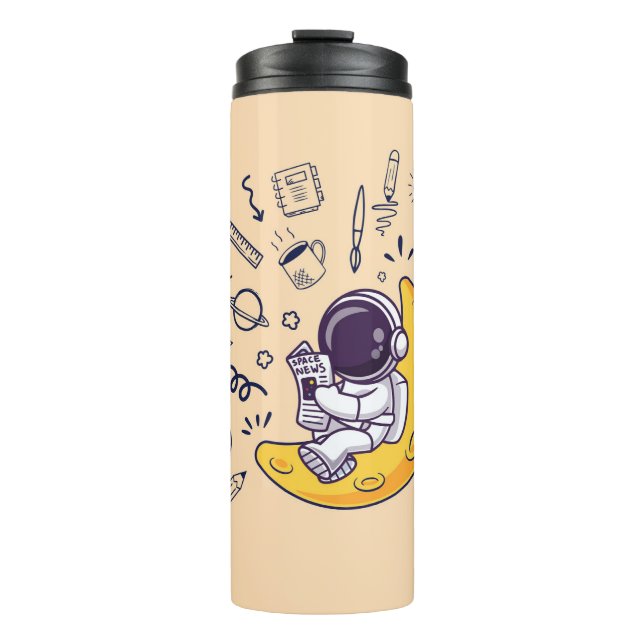 Garrafa Térmica Plano de Planetas Personalizados com Doodle de Vol (Frente)