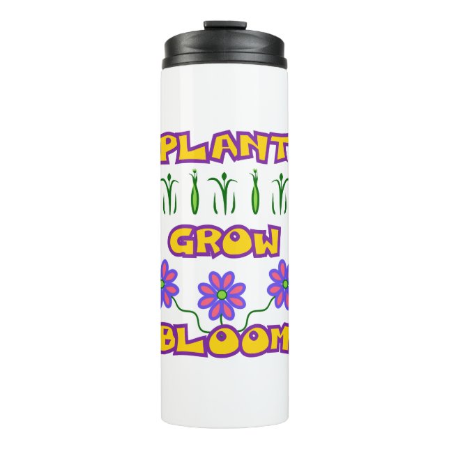 Garrafa Térmica Plantas Cultivam Bloom Citando Flores Rosa Texto A (Frente)