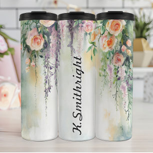 Garrafa Térmica Plantas de retenção de aquarelas com Rosas