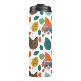 Garrafa Térmica Playful Pet Faces and Autumn Leaves Pattern