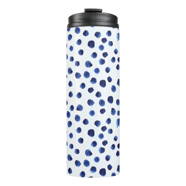 Garrafa Térmica Polka Azul: Ponto de Aquarela Sem Vista. (Frente)