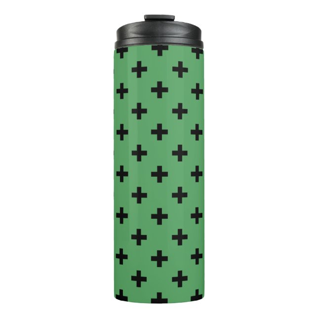 Garrafa Térmica Polka negra cruza em verde (Frente)