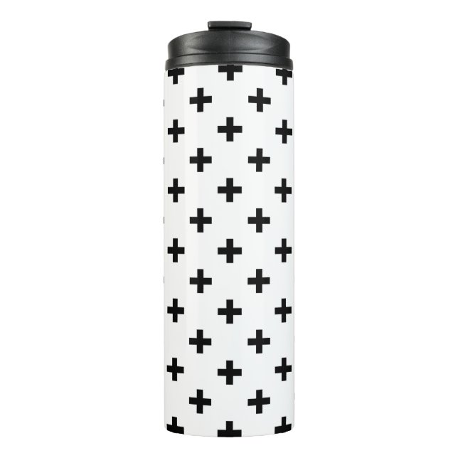 Garrafa Térmica Polka preto cruza em branco (Frente)