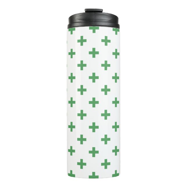 Garrafa Térmica Polka verde cruza em branco (Frente)