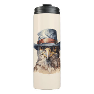 Garrafa Térmica Pombo engraçado vestindo um chapéu de cowboy, aqua