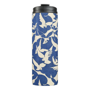 Garrafa Térmica Pombos em Branco e Azul