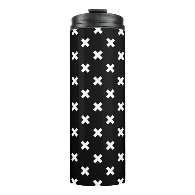 Garrafa Térmica Pontos de cruz brancos em preto (Frente)