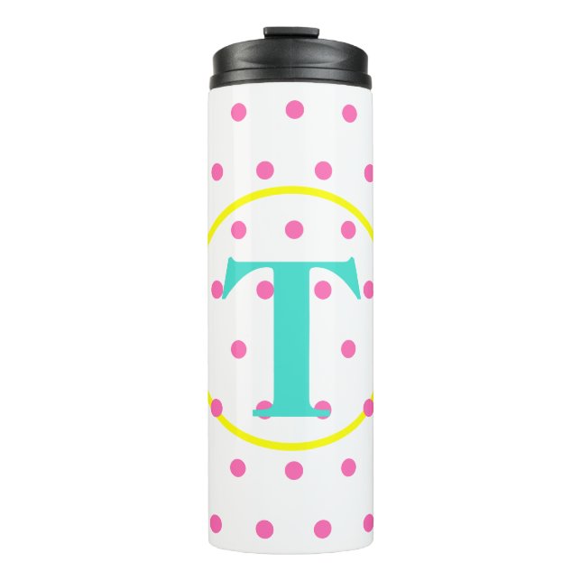 Garrafa Térmica Pontos Rosa Turquesa Monogramas (Frente)