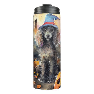 Garrafa Térmica Poodle de Halloween com Abóboras Assustadoras