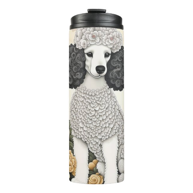 Garrafa Térmica Poodle in Whimsical Flowers (Frente)