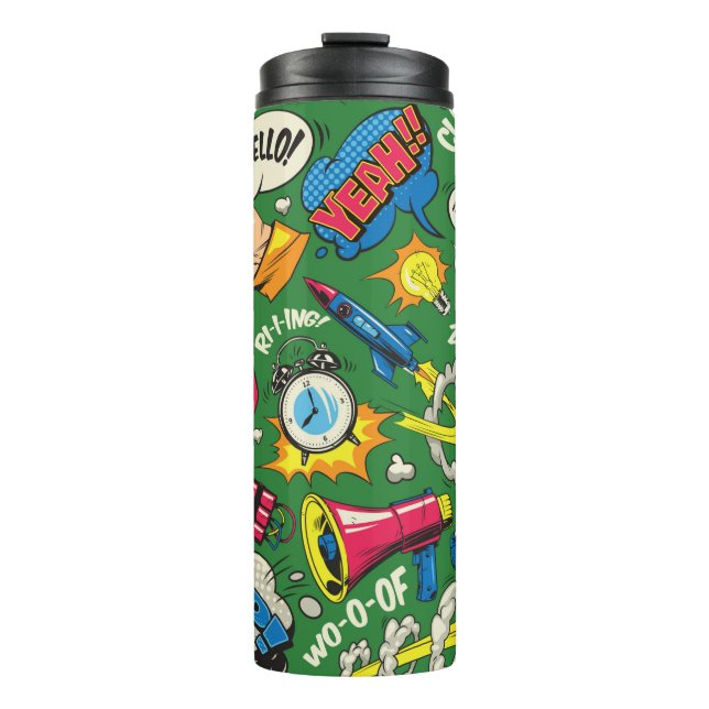 Garrafa Térmica Pop art padrão incolor com quadrinhos (Frente)
