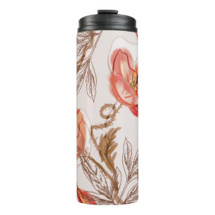 Garrafa Térmica Pópias de Fundo bege Pópias de Aquarela Padrão