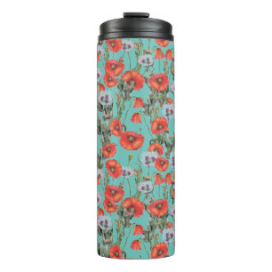 Garrafa Térmica Pópias Vermelhas e Aqua Padrão Tumbler Térmico