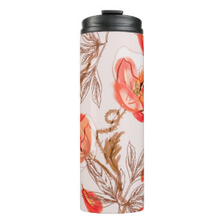 Garrafa Térmica Poppies Flores Sem Olhos Padrão em um Backgr Beige