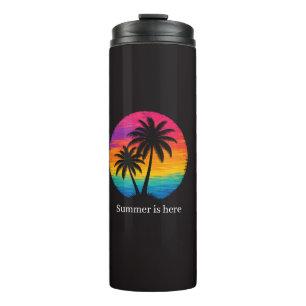 Garrafa Térmica Pôr do Sol Tropical Palmeiras Design Retro