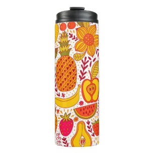 Garrafa Térmica Portas de fruta: Padrão de Vintage de Verão.