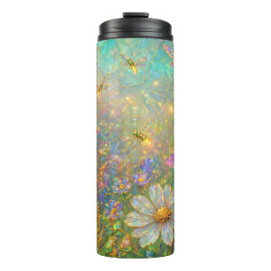 Garrafa Térmica Prado de Flores Silvestres com Libélulas Brilhante