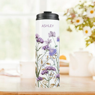 Garrafa Térmica Prado de Flores Silvestres Roxas Aquarela Monogram