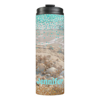 Garrafa Térmica Praia Aqua Dourada Glitter