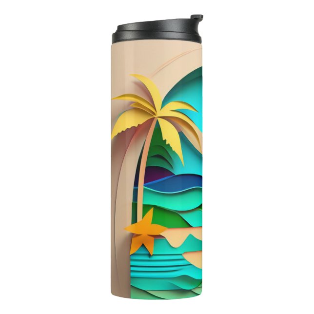 Garrafa Térmica Praia Tropical de Papercraft 3D (Giro à esquerda)