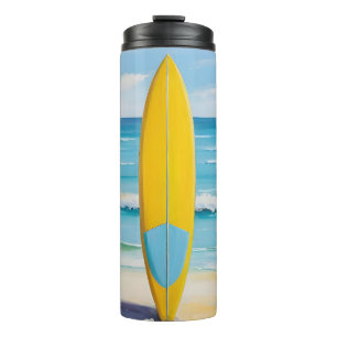 Garrafa Térmica Prancha de surf azul e amarela na praia