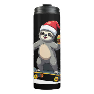 Garrafa Térmica PREGUIÇA DE NATAL Preguiça de skate engraçado de N