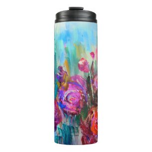 Garrafa Térmica Preguiçoso florado, pinturas modernas, óleo em ca