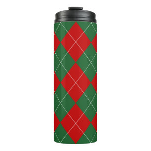 Garrafa Térmica Preppy Argyle Tartan Diamond Xadrez Vermelho Verde