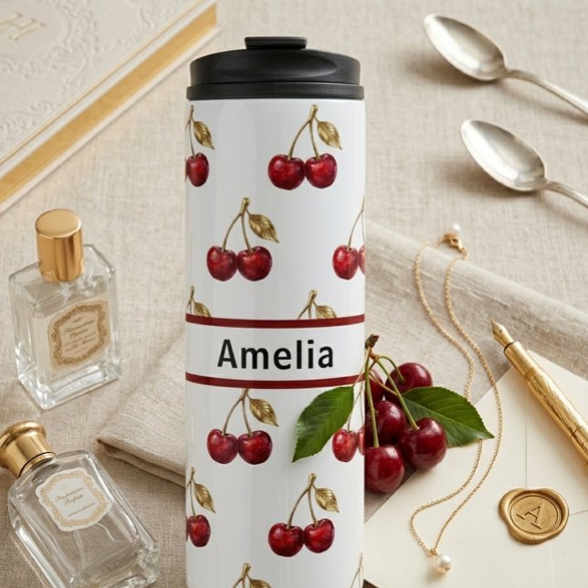 Garrafa Térmica Presente com Design de Nome Personalizado Cherry & (Criador carregado)